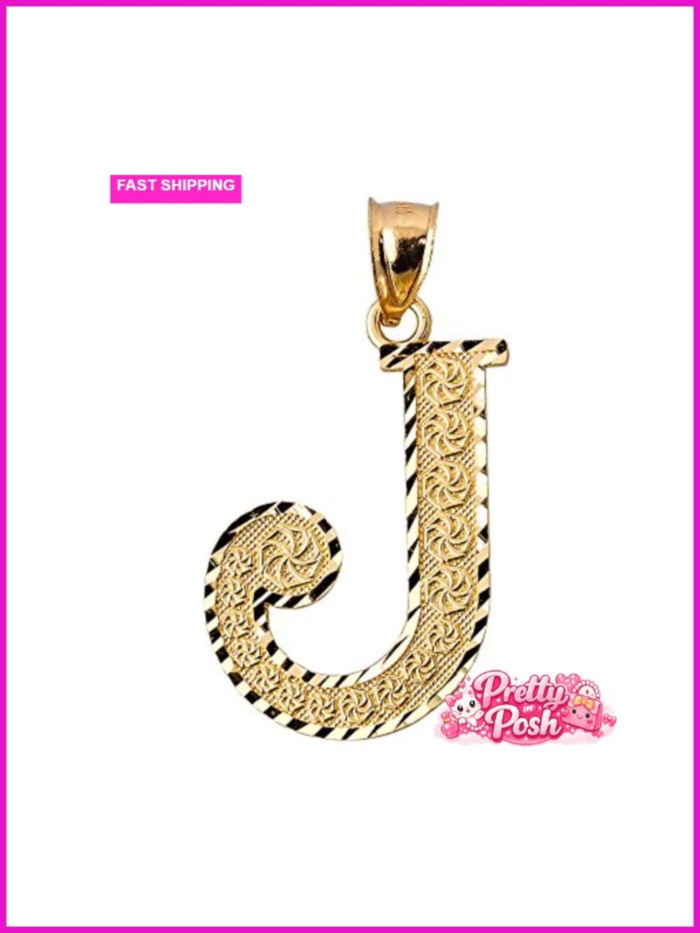 10k Yellow Gold Initial Letter J Charm Pendant, 0.7"